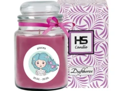 HS Candle Duftkerze & Glas Sternzeichen Lavendel 110 Stunden Fische