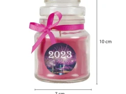 HS Candle Duftkerze & Glas Neujahr Lila Bonbon 30h