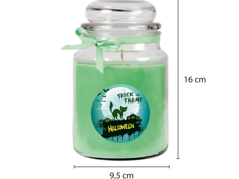 HS Candle Duftkerze & Glas Halloween Grün Bonbon 110h