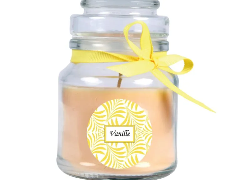 HS Candle Duftkerze & Glas Duft Schriftzug Bonbon Ø7 cm Vanille
