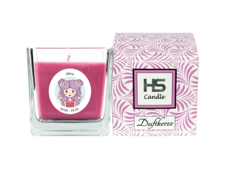HS Candle Duftkerze & Glas Sternzeichen Lavendel 50 Stunden Waage