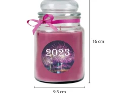 HS Candle Duftkerze & Glas Neujahr Lila Bonbon 110h