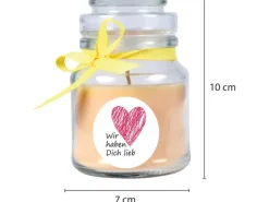 HS Candle Duftkerze & Glas Herzen Vanille Gelb