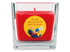HS Candle Duftkerze & Glas Karneval Rot Viereck 50h