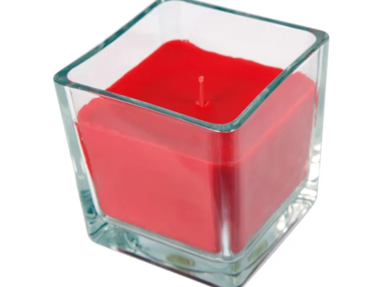 HS Candle Duftkerze & Glas Karneval Rot Viereck 50h