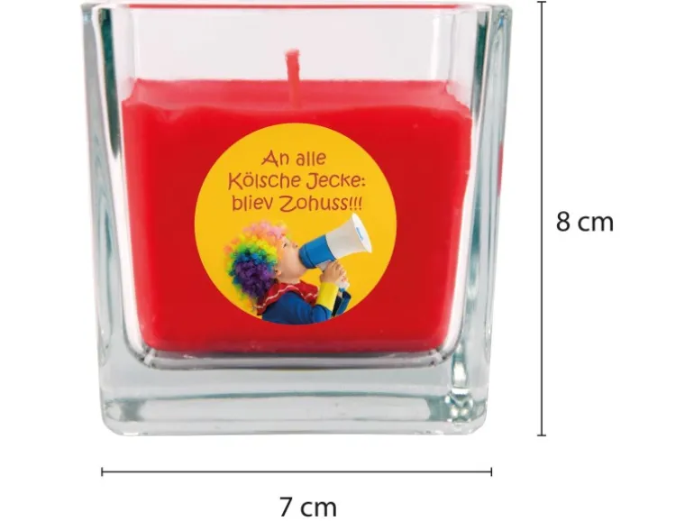 HS Candle Duftkerze & Glas Karneval Rot Viereck 50h