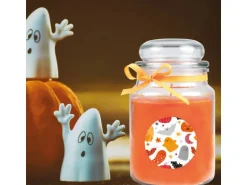 HS Candle Duftkerze & Glas Halloween Orange Bonbon 110h