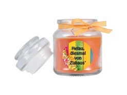 HS Candle Duftkerze & Glas Karneval Orange Bonbon 30h