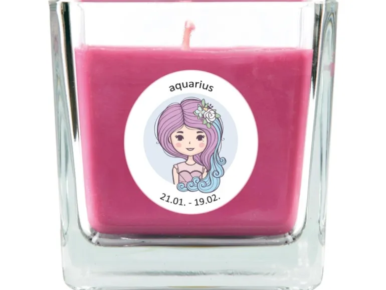 HS Candle Duftkerze & Glas Sternzeichen Lavendel 50 Stunden Wassermann