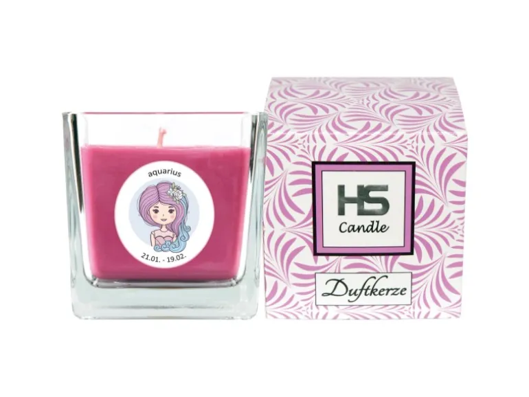 HS Candle Duftkerze & Glas Sternzeichen Lavendel 50 Stunden Wassermann