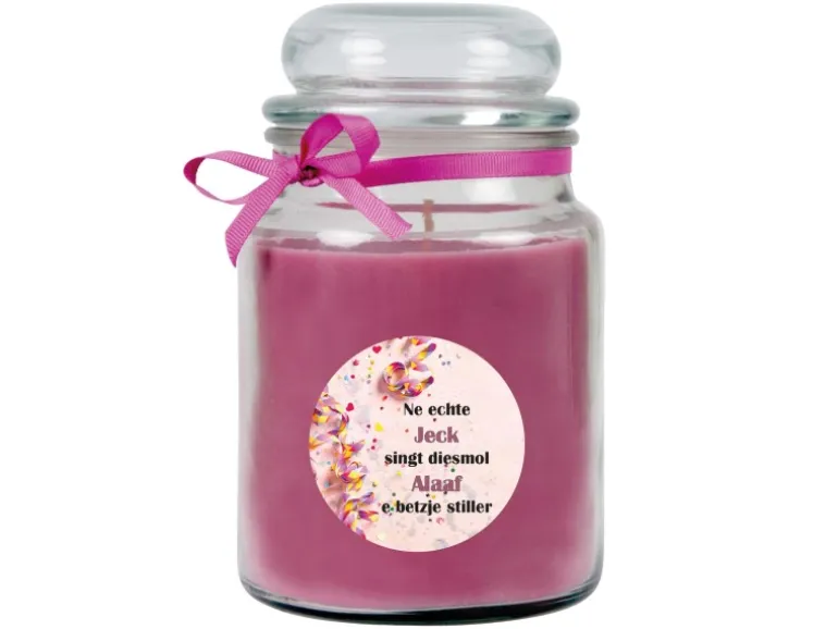 HS Candle Duftkerze & Glas Karneval Lila Bonbon 110h