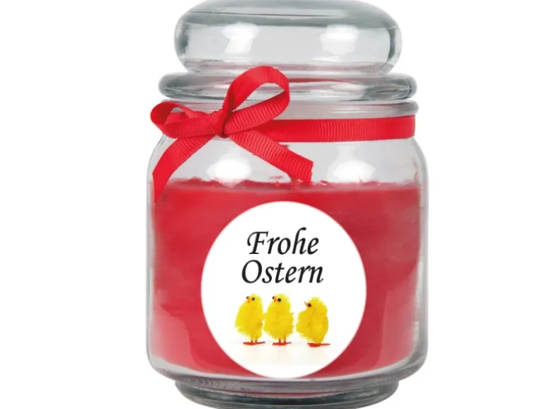 HS Candle Duftkerze & Glas Frohe Ostern Bonbon Ø9 cm Rose Küken
