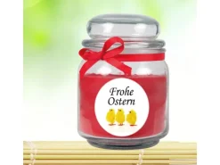 HS Candle Duftkerze & Glas Frohe Ostern Bonbon Ø9 cm Rose Küken