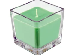 HS Candle Duftkerze & Glas Karneval Grün Viereck 50h