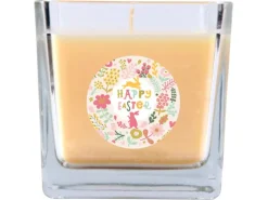 HS Candle Duftkerze & Glas Ostern Creme Viereck 50h Happy Easter Blumen