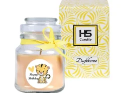 HS Candle Duftkerze & Glas Happy Birthday Bonbon Vanille Tiger