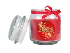 HS Candle Duftkerze & Glas Neujahr Rot Bonbon 70h