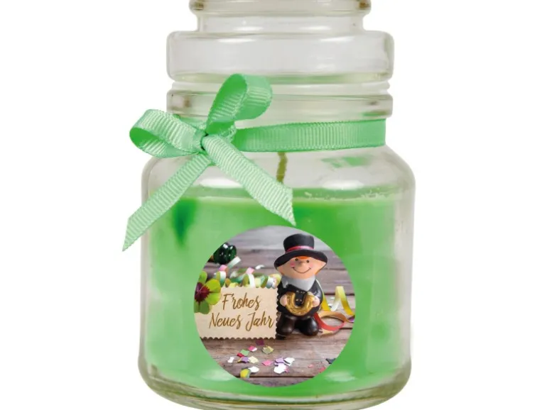 HS Candle Duftkerze & Glas Neujahr Grün Bonbon 30h
