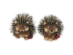 Igel aus Keramik mit Stoff 6-7 cm Braun-Rot