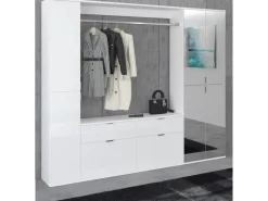 Inn.Furn Garderoben-Set 4-teilig Weiß Hochglanz 212 cm mit Spiegel SystemX