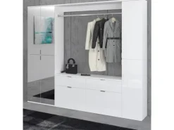 Inn.Furn Garderoben-Set 4-teilig Weiß Hochglanz 212 cm mit Spiegel SystemX