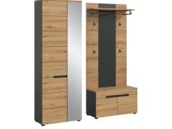 Inn.Furn Garderoben-Set 3-teilig in Eiche und Grau 160 cm Cooper