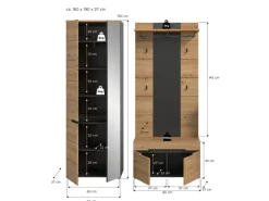 Inn.Furn Garderoben-Set 3-teilig in Eiche und Grau 160 cm Cooper
