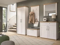 Inn.Furn Garderoben-Set 3-teilig Weiß Lärche 175 cm Landhaus-Stil Mirano