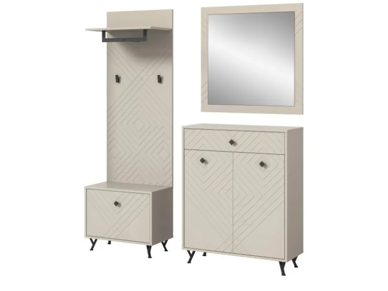 Inn.Furn Garderoben-Set 4-teilig Sand 195 cm mit Fräsungen Apunti