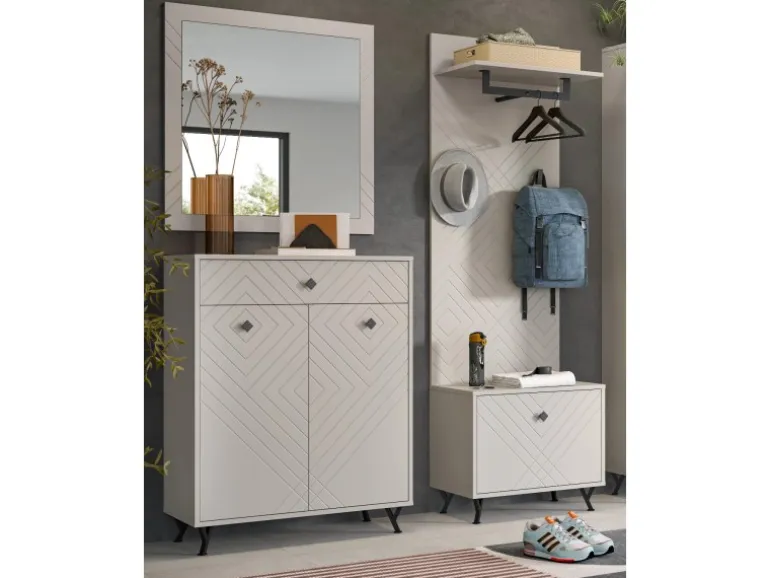 Inn.Furn Garderoben-Set 4-teilig Sand 195 cm mit Fräsungen Apunti