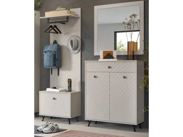 Inn.Furn Garderoben-Set 4-teilig Sand 195 cm mit Fräsungen Apunti