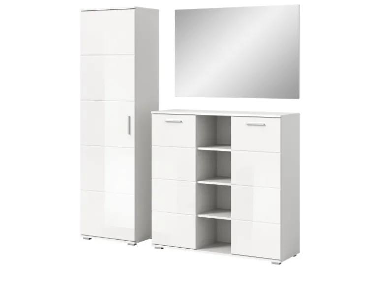 Inn.Furn Garderoben-Set 3-teilig Weiß Hochglanz 180 cm mit 13 Fächern Grazie