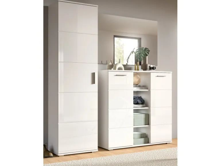 Inn.Furn Garderoben-Set 3-teilig Weiß Hochglanz 180 cm mit 13 Fächern Grazie