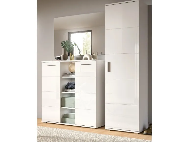 Inn.Furn Garderoben-Set 3-teilig Weiß Hochglanz 180 cm mit 13 Fächern Grazie