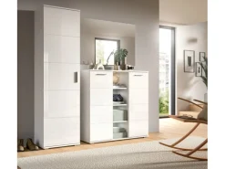 Inn.Furn Garderoben-Set 3-teilig Weiß Hochglanz 180 cm mit 13 Fächern Grazie