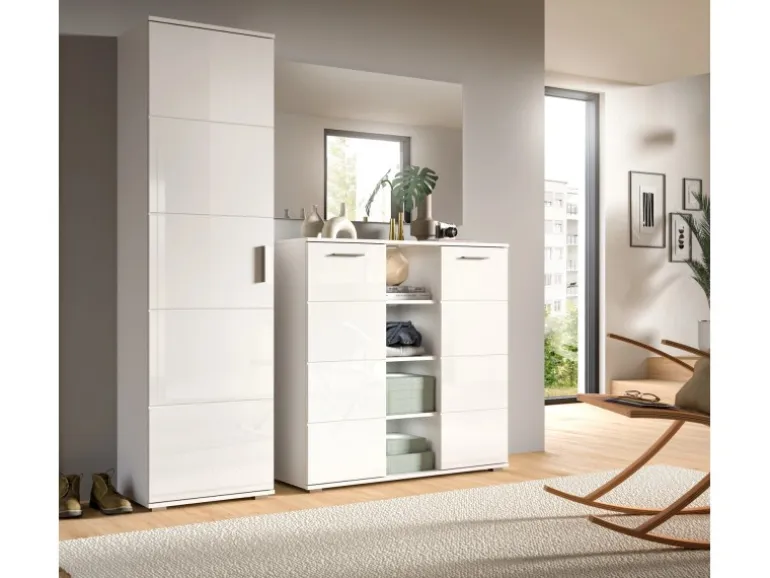 Inn.Furn Garderoben-Set 3-teilig Weiß Hochglanz 180 cm mit 13 Fächern Grazie