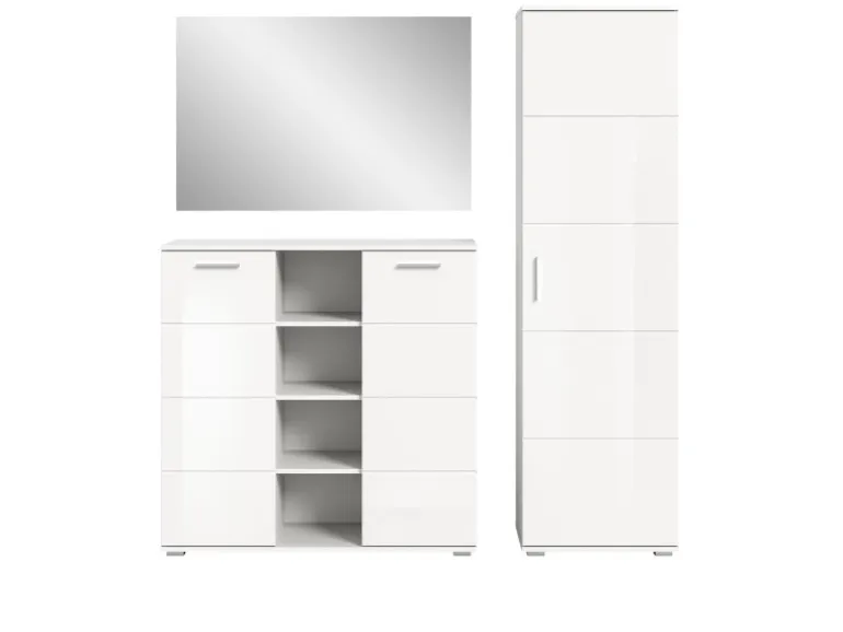 Inn.Furn Garderoben-Set 3-teilig Weiß Hochglanz 180 cm mit 13 Fächern Grazie