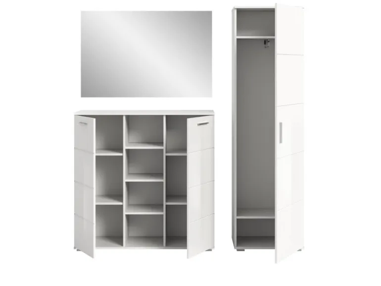 Inn.Furn Garderoben-Set 3-teilig Weiß Hochglanz 180 cm mit 13 Fächern Grazie