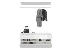 Inn.Furn Garderoben-Set 4-teilig Weiß Hochglanz 243 cm mit Spiegel SystemX