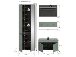 Inn.Furn Garderoben-Set 4-teilig in Salbei und Grau 160 cm Cooper