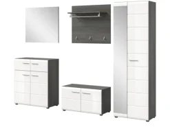 Inn.Furn Garderoben-Set 5-teilig Weiß Hochglanz Grau 250 cm Rumba