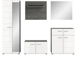 Inn.Furn Garderoben-Set 5-teilig Weiß Hochglanz Grau 250 cm Rumba