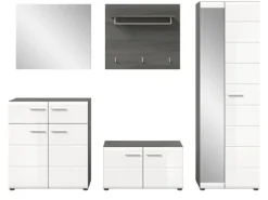 Inn.Furn Garderoben-Set 5-teilig Weiß Hochglanz Grau 250 cm Rumba