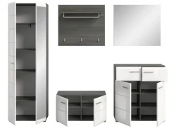 Inn.Furn Garderoben-Set 5-teilig Weiß Hochglanz Grau 250 cm Rumba