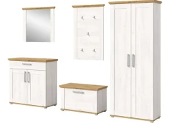 Inn.Furn Garderoben-Set 5-teilig Weiß Lärche 285 cm Landhaus-Stil Mirano