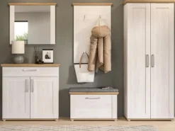 Inn.Furn Garderoben-Set 5-teilig Weiß Lärche 285 cm Landhaus-Stil Mirano