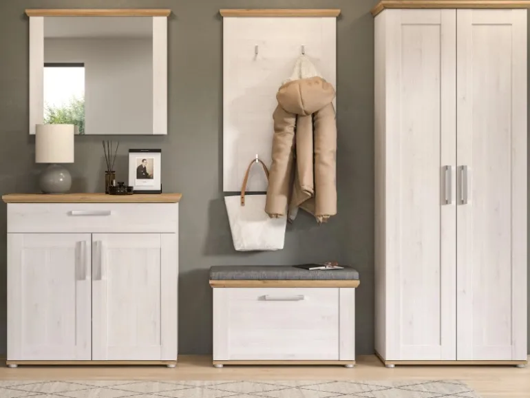 Inn.Furn Garderoben-Set 5-teilig Weiß Lärche 285 cm Landhaus-Stil Mirano