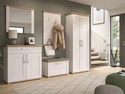 Inn.Furn Garderoben-Set 5-teilig Weiß Lärche 285 cm Landhaus-Stil Mirano