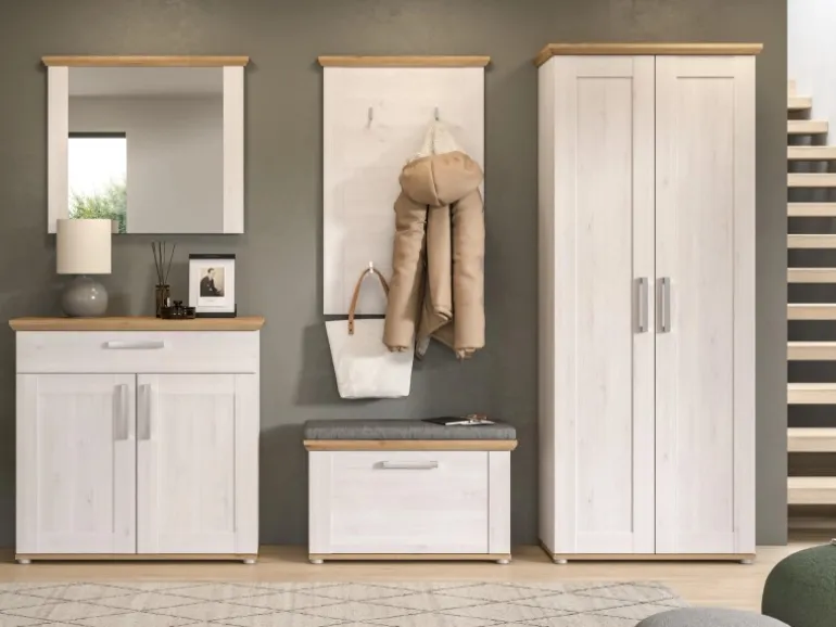 Inn.Furn Garderoben-Set 5-teilig Weiß Lärche 285 cm Landhaus-Stil Mirano