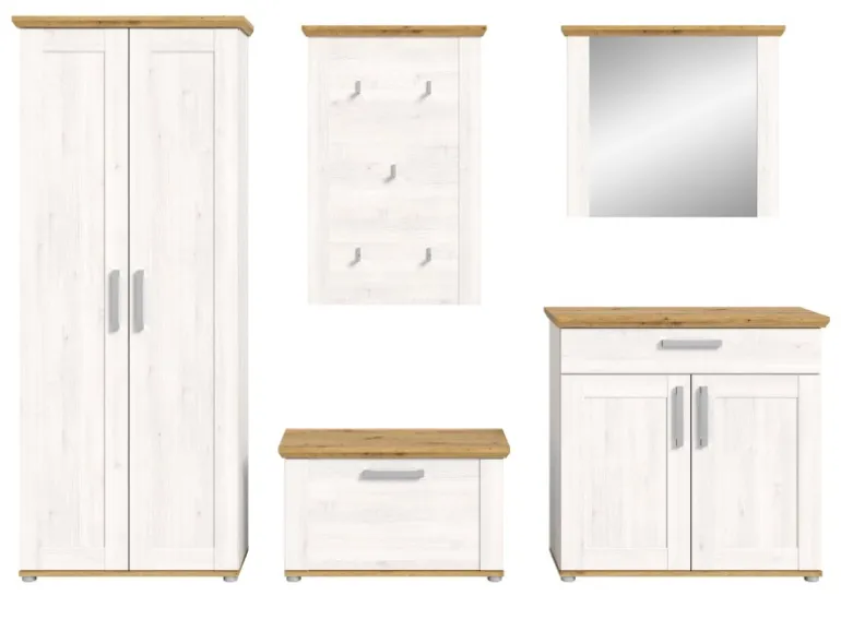 Inn.Furn Garderoben-Set 5-teilig Weiß Lärche 285 cm Landhaus-Stil Mirano